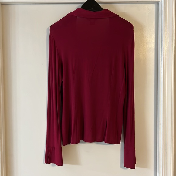 Pomegranate V neck button down long sleeve 90% rayon 4% spandex for elasticity. - Picture 2 of 6